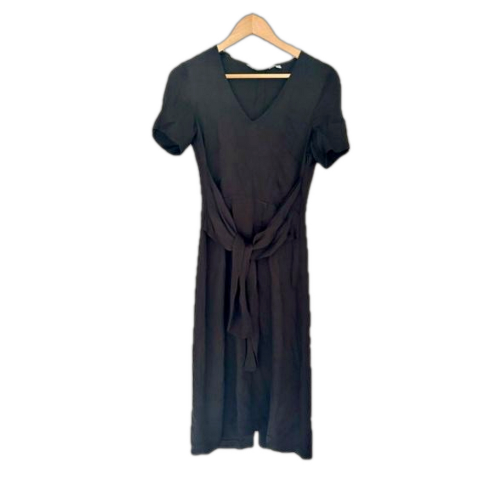 & other stories black classic waist tie knot dress v neck size 4